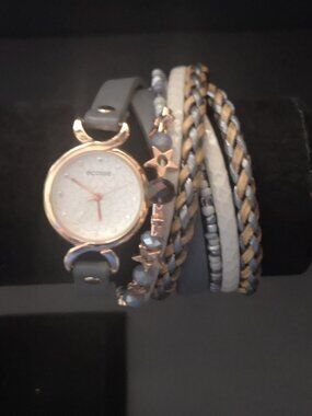 Ecosse Ladies Multi Strand Wrap Bracelet Wristwatch w/ White Face Battery